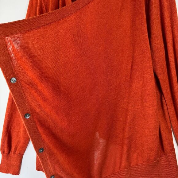 Garnet Hill Linen Cardigan Womens XL Burnt Orange Asymmetrical Hem Button Front - Picture 9 of 15